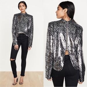 RtA Freddie Sequin Leopard Top Silver Black Size S